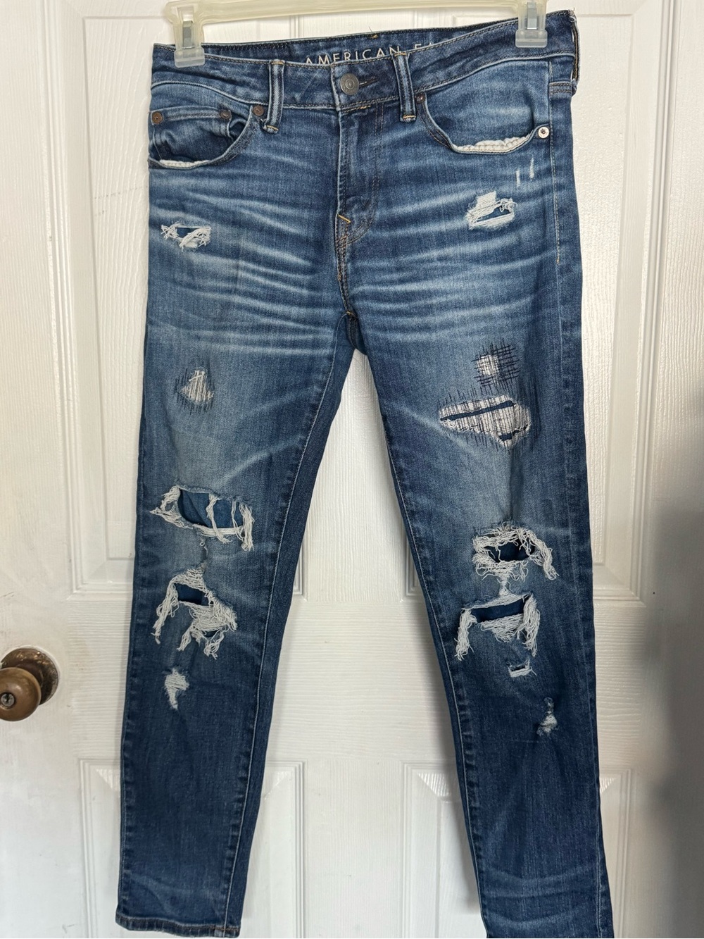 American Age Men's Distressed Slim Skinny Jeans - Blue